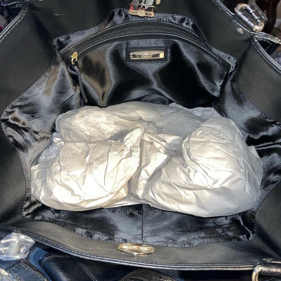 DKNY Black Textured Leather Tote and Pouch Set - Picture 4 of 6